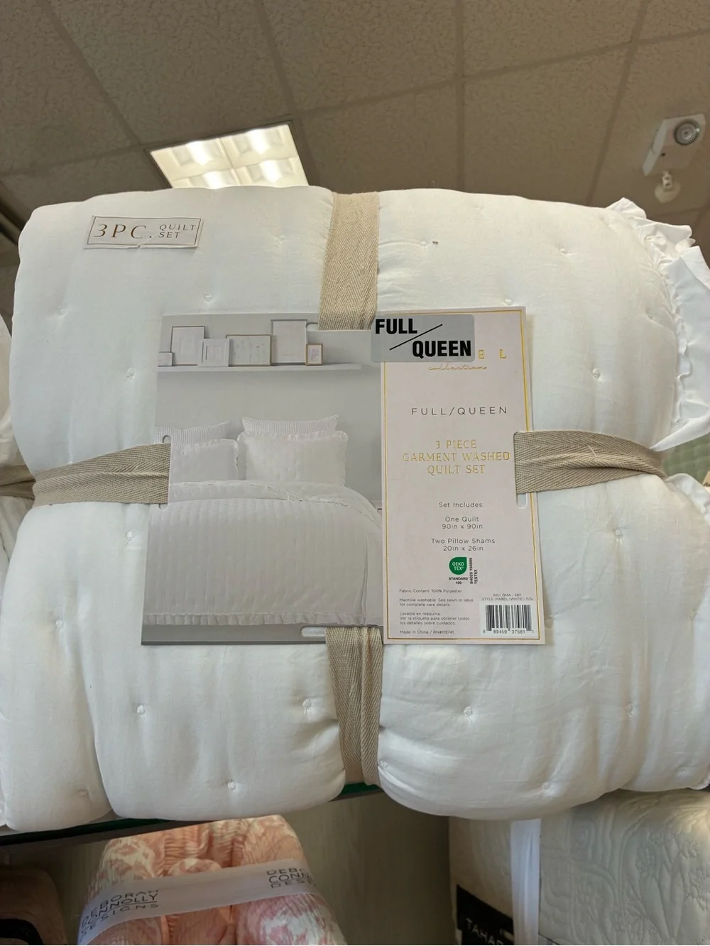 Full/Queen White Garment Washed Quilt Set - 3 Piece